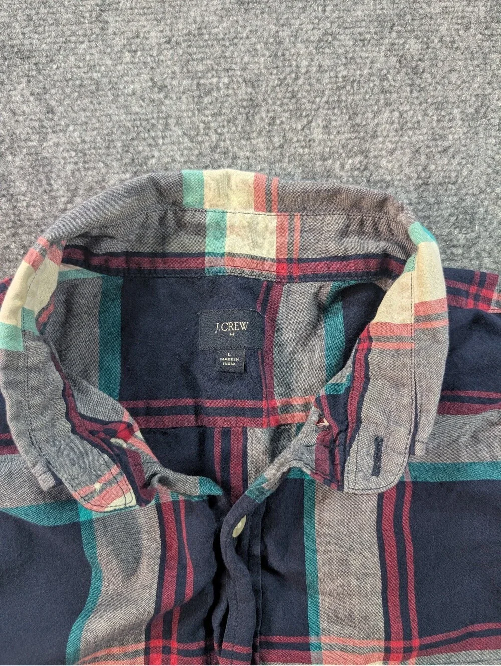 J.Crew Men's Large Navy White Button-Down Plaid Shirt Cotton